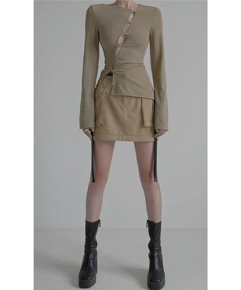 Asymmetric Cut-Out Hook Cardigan